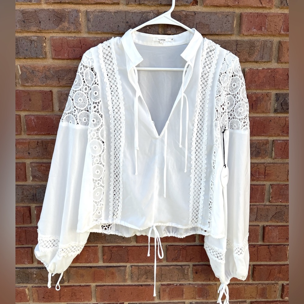 NWT, Boho style, white with lace detail, shirt.